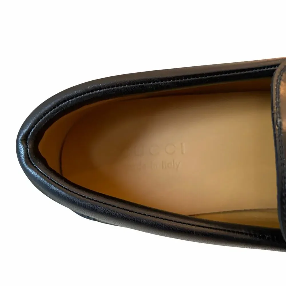 Gucci Mens Horsebit Leather Loafers Lug Sole 658822 Black Sz EU 12 | US 12.5 NEW